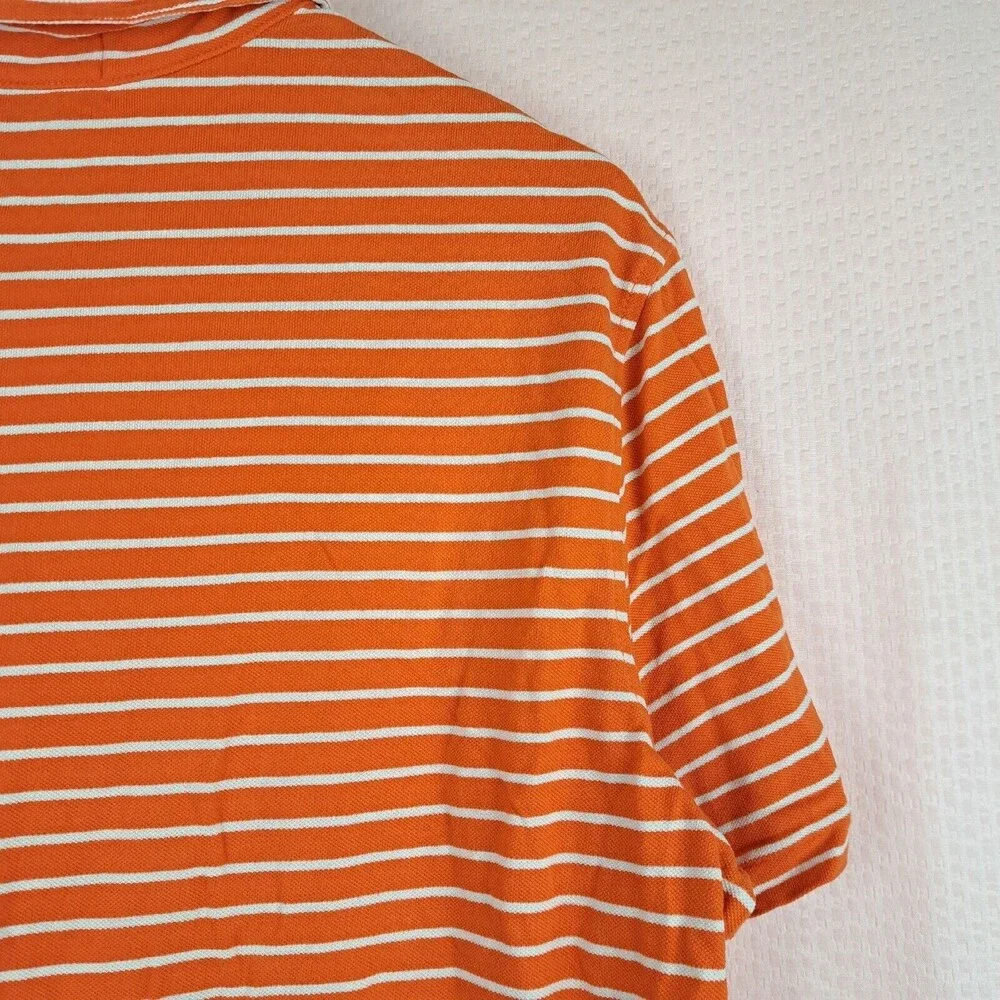 Polo Ralph Lauren Shirt Men's M Orange Striped Featherweight Mesh Short Sleeve